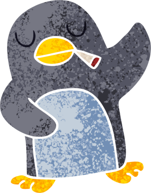 Bir insan tarafından çizilmiş garip bir karikatür pengueni.