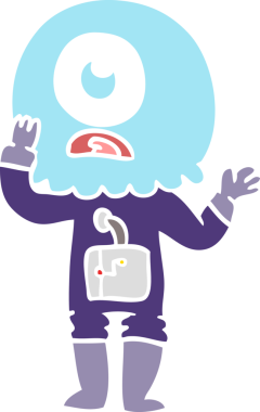 Endişeli düz renkli çizgi film Tepegöz uzaylı uzay adamı bir insan tarafından çizildi.