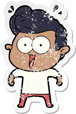 Bir insan tarafından çizilmiş heyecanlı bir karikatür çıkartması.