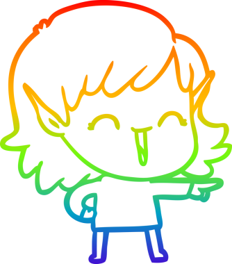 Gökkuşağı gradyan çizgi çizimi bir insan tarafından çizilmiş bir elf kızı