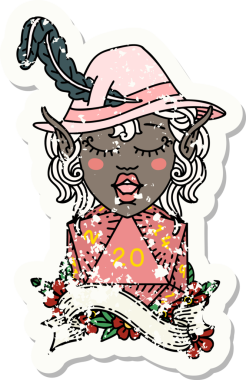 Retro Dövme Tarzı Elf Ozanı Bir insan tarafından çizilmiş doğal yirmi zar atışıyla