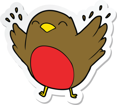 Bir insan tarafından çizilmiş kanat çırpan bir çizgi robin çıkartması.