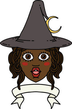 Retro Dövme Tarzı İnsan Cadı Karakteri Bir insan tarafından çizilmiş pankartıyla