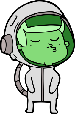 Bir insan tarafından çizilmiş kendine güvenen bir astronot çizgi filmi.