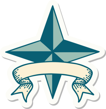 Bir insan tarafından çizilmiş bir yıldızın pankartına sahip dövme stili.