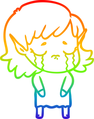 Gökkuşağı gradyan çizgi çizimi Bir insan tarafından çizilmiş ağlayan elf kızı