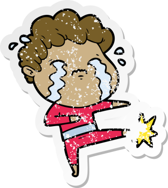 Bir insan tarafından çizilmiş ağlayan bir karikatürcünün sıkıntılı çıkartması.