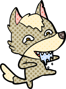 Bir insan tarafından çizilmiş aç kurt çizgi filmi.