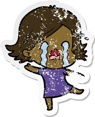 Bir insan tarafından çizilmiş ağlayan karikatürlü bir kadının sıkıntılı çıkartması.