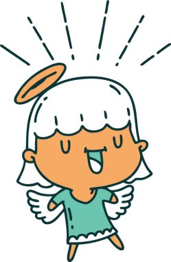 Bir insan tarafından çizilmiş geleneksel dövme stili şarkı söyleyen bir meleğin çizimi