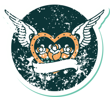 Bir insan tarafından çizilmiş çiçek ve pankartıyla uçan bir kalbin sembolik dövmeli resmi.