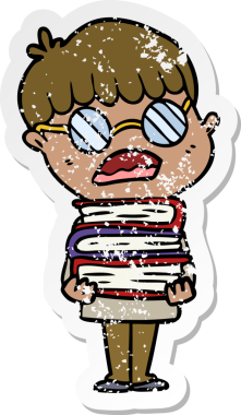 Bir insan tarafından çizilmiş gözlük takan çizgi filmci bir çocuğun sıkıntılı çıkartması.