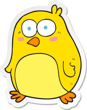 Bir insan tarafından çizilmiş çizgi film kuşunun çıkartması.