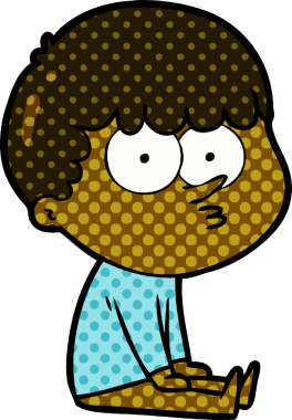 Çizgi filmci çocuk oturmuş bir insan tarafından çizilmeyi bekliyor.