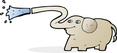 Bir insan tarafından çizilmiş su fışkırtan karikatür fili