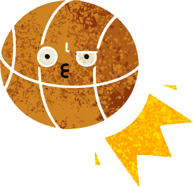 Bir insan tarafından çizilmiş basketbol topunun retro çizim tarzı karikatürü