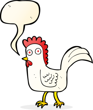 Bir insan tarafından çizilmiş konuşma balonlu çizgi film tavuğu