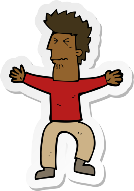 Çizgi filmin çıkartması bir insan tarafından çizilmiş stresli bir adam.