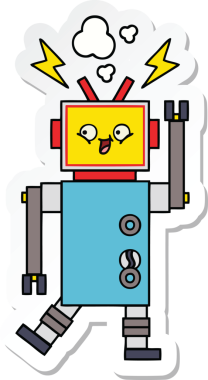 Bir insan tarafından çizilmiş şirin çizgi film robotunun çıkartması.