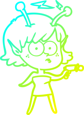 Bir insan tarafından çizilmiş bir uzaylı kız çizgi filmi.