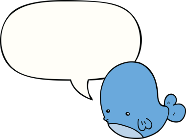 Bir insan tarafından çizilmiş konuşma balonlu çizgi film balinası