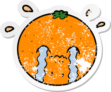 Bir insan tarafından çizilmiş portakal renkli bir karikatür çıkartması.