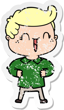 Bir insan tarafından çizilmiş kalçasında ellerle gülen bir çizgi film karakterinin sıkıntılı çıkartması.