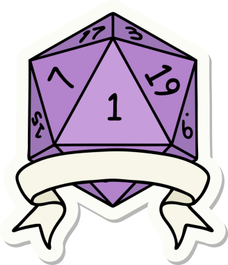 Bir insan tarafından çizilmiş doğal bir d20 zar etiketi.