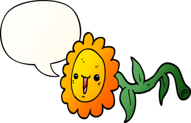 bir insan tarafından çizilmiş yumuşak eğimli konuşma baloncuklu karikatür çiçeği