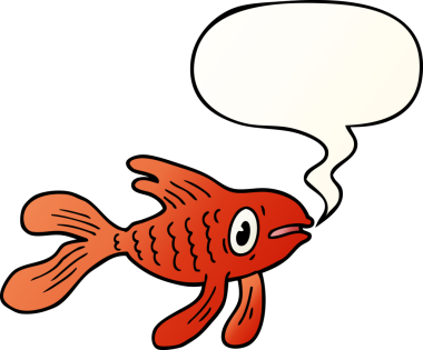 bir insan tarafından çizilmiş, konuşma baloncuklu çizgi film balığı.