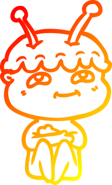 Bir insan tarafından çizilmiş dost canlısı bir uzay adamının sıcak çizgi çizimi