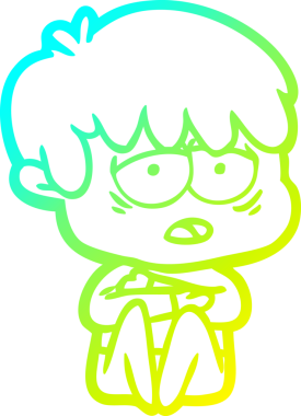 Bir insan tarafından çizilmiş, bitkin bir çocuğun soğuk çizgi çizimi.