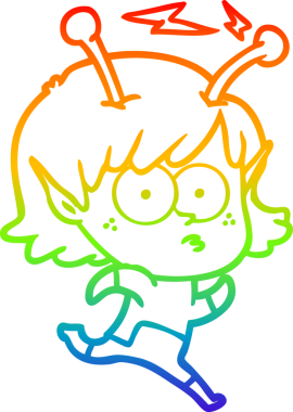 Gökkuşağı gradyan çizgisi bir insan tarafından çizilmiş uzaylı bir kızın çizimi