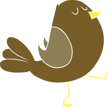 Bir insan tarafından çizilmiş düz renkli çizgi film kuşu