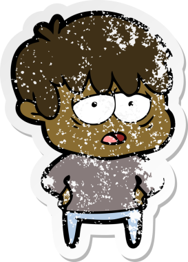 Bir insan tarafından çizilmiş bitkin bir çizgi film karakterinin sıkıntılı çıkartması.