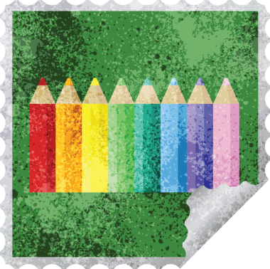 bir insan tarafından çizilmiş renkli kalemler grafiksel kare çıkartma damgası