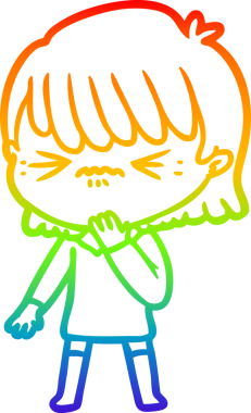 Gökkuşağı gradyan çizgi çizimi bir insan tarafından çizilmiş bir hatadan pişmanlık duyan bir çizgi kız