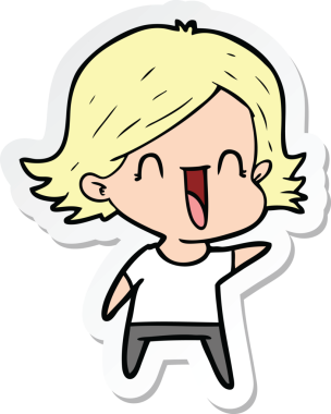 Bir insan tarafından çizilmiş mutlu bir kadının çıkartması.