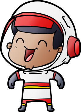 Bir insan tarafından çizilmiş mutlu astronot çizgi filmi.