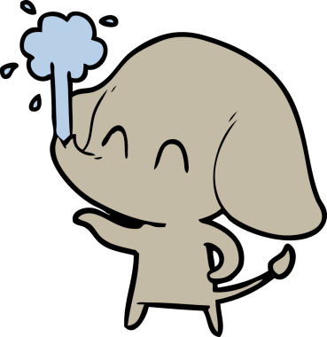 Bir insan tarafından çizilmiş su püskürten sevimli bir fil.