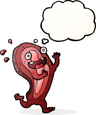 Bir insan tarafından çizilmiş düşünce baloncuklu et çizgi film karakteri