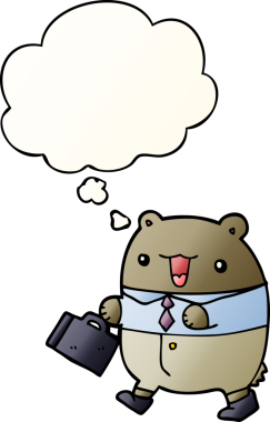 Bir insan tarafından çizilmiş düşünce baloncuğu olan sevimli çizgi film iş ayısı.