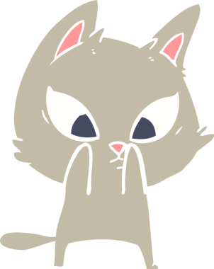 Bir insan tarafından çizilmiş düz renkli çizgi film kedisi.