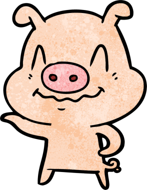 Bir insan tarafından çizilmiş sinirli çizgi film domuzu.