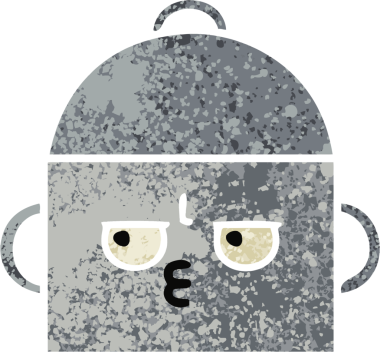 Bir insan tarafından çizilmiş yemek tenceresinin retro çizim tarzı karikatürü.