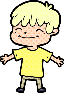 Bir insan tarafından çizilmiş mutlu çocuk çizgi filmi.