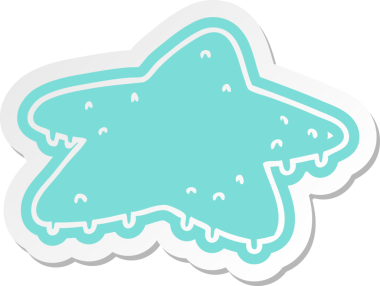 Bir insan tarafından çizilmiş yıldız balığının çizgi film etiketi.