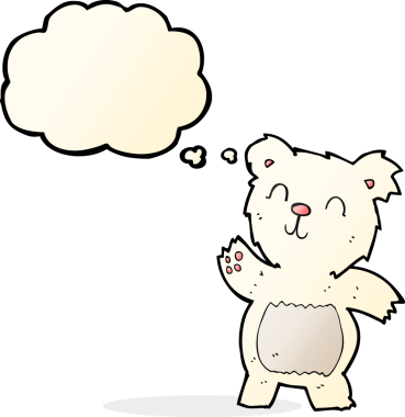 Bir insan tarafından çizilmiş düşünce baloncuklu kutup ayısı çizgi filmi.