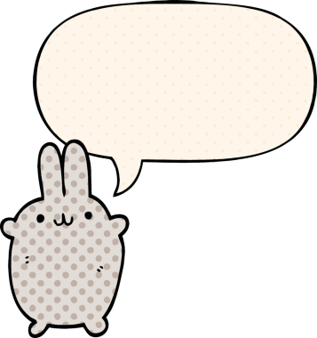 Çizgi roman tarzında konuşma balonu olan çizgi film tavşanı bir insan tarafından çizilmiş.