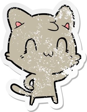 Bir insan tarafından çizilmiş mutlu bir kedinin sıkıntılı çıkartması.